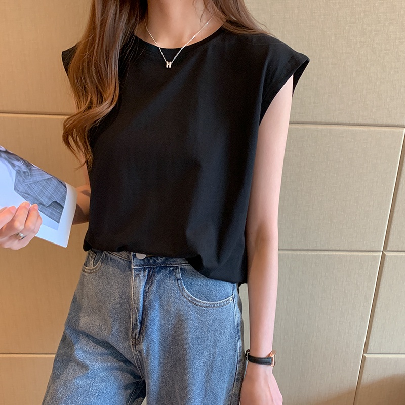 Áo Cotton Nữ Cao Cấp Trơn Cổ Tròn Không Tay Độn Vai Thời Trang Trẻ Trung Sugal TOP NU 033V3