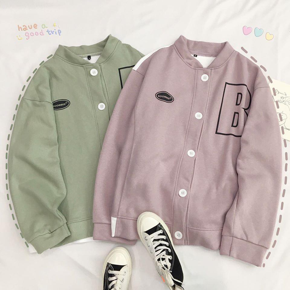 Áo Khoác Cardigan Nữ Nam Bomber Unisex Hình In Chữ B Phản Quang Ulzzang Chất Nỉ Form Rộng Thời Trang
