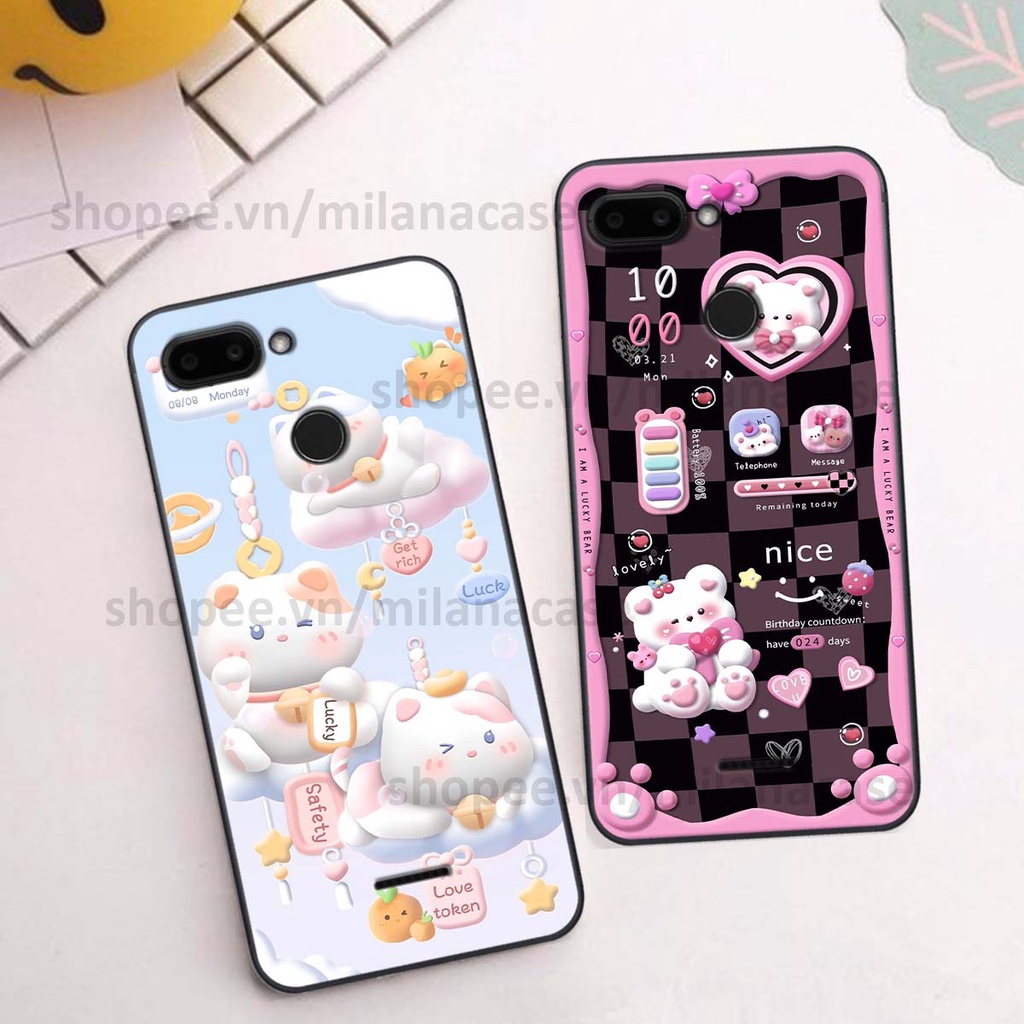 Ốp Xiaomi Redmi 6 hình đồng hồ icon gấu mèo cute cực dễ thương ngộ nghĩnh