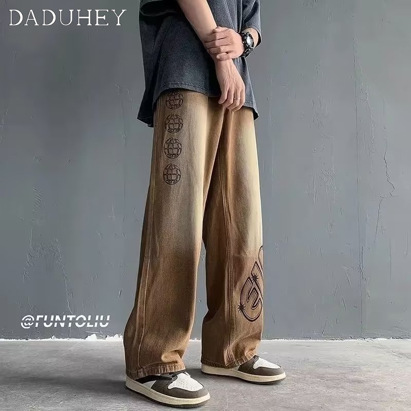 DaDuHey American Street Jeans Men's Autumn Loose Straight Pants Fashion Brand Retro Fried Street Washed Casual Pants