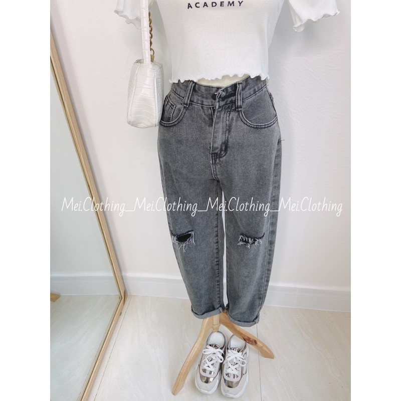 QUẦN JEANS BAGGY ĐEN RÁCH GỐI - FORM CHUẨN
