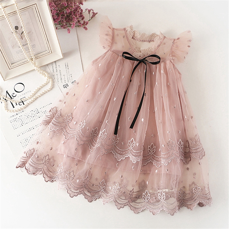 Đầm xòe tulle NNJXD phối ren hoa kiểu công chúa cho bé gái 4-8 tuổi