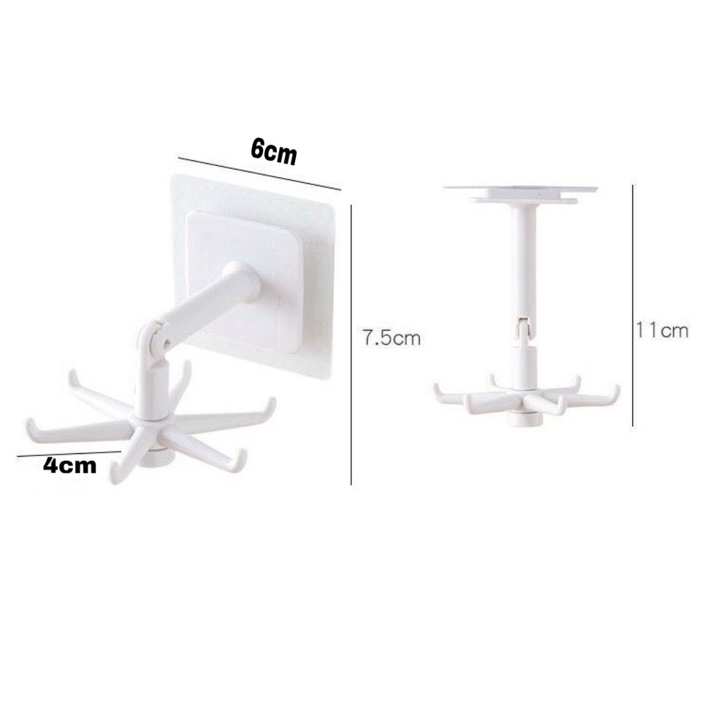 Móc Dán Tường 6 Nhánh, Xoay 360 Độ, Vật Liệu ABS Cao Cấp-Phụ kiện đồ dùng nhà bếp thông dụng.