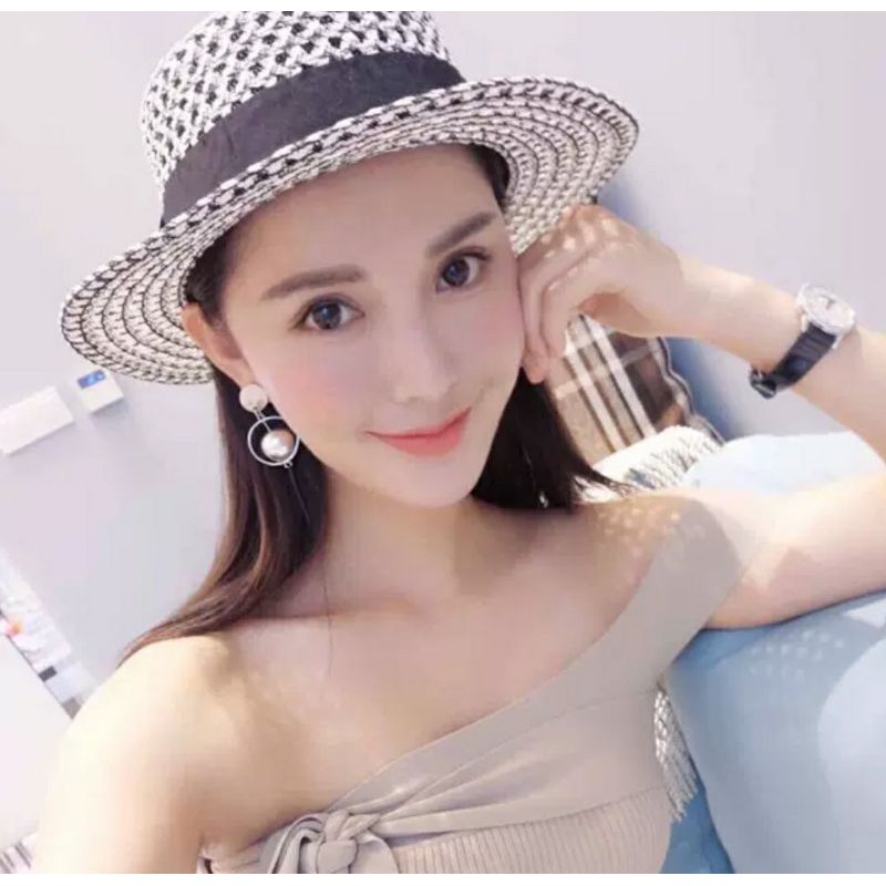 Nón rộng vành đi biển Mũ fedora vành nhỏ Kiểu cách sang chảnh