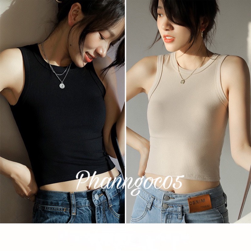 Áo Ba Lỗ Nữ Xuất Khẩu Dáng Croptop Cotton Tăm Siêu Mịn