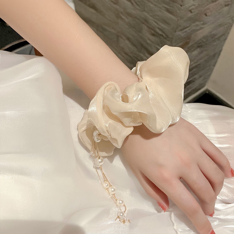 Women Elegant Pearls Rhinestone Tassel Hair Tie/ Elastic Large Intestine Hair Bands