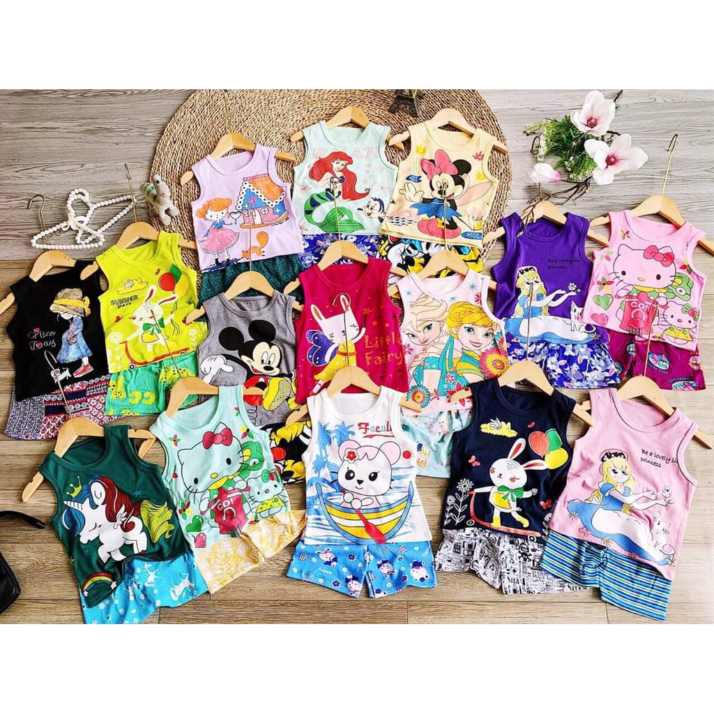 Thời trang quần áo trẻ em cao cấp giá rẻ đồ bộ sát nách thun cotton cho bé gái từ 10 - 24 kg