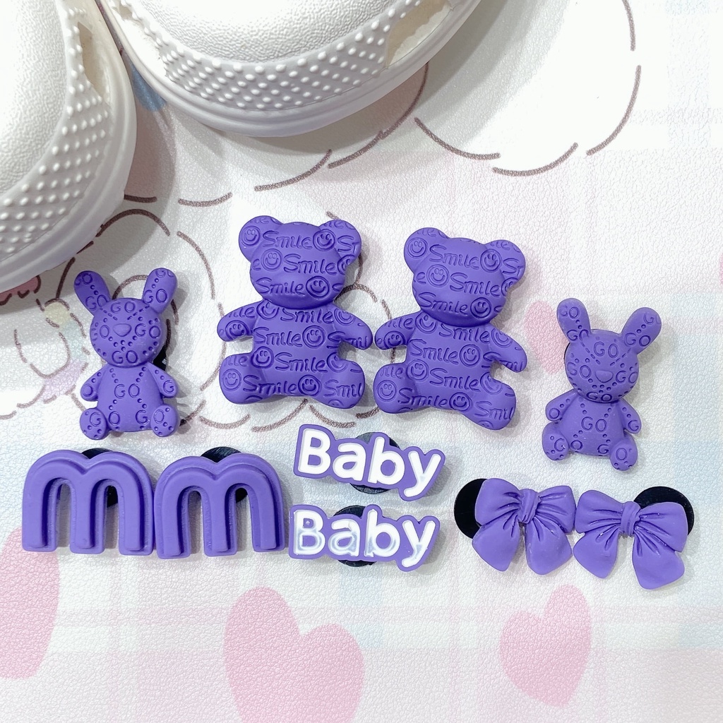 Set 10 Phụ Kiện Khóa Giày Màu Tím Hình Gấu Dễ Thương DIY