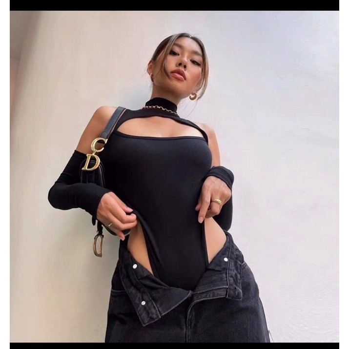 Bodysuit tay dài nữ sexy, jumpsuit Chipu khoét eo cao, cổ cắt, hở vai, tay dài, áo trơn phá cách, đồ đi bar gợi cảm