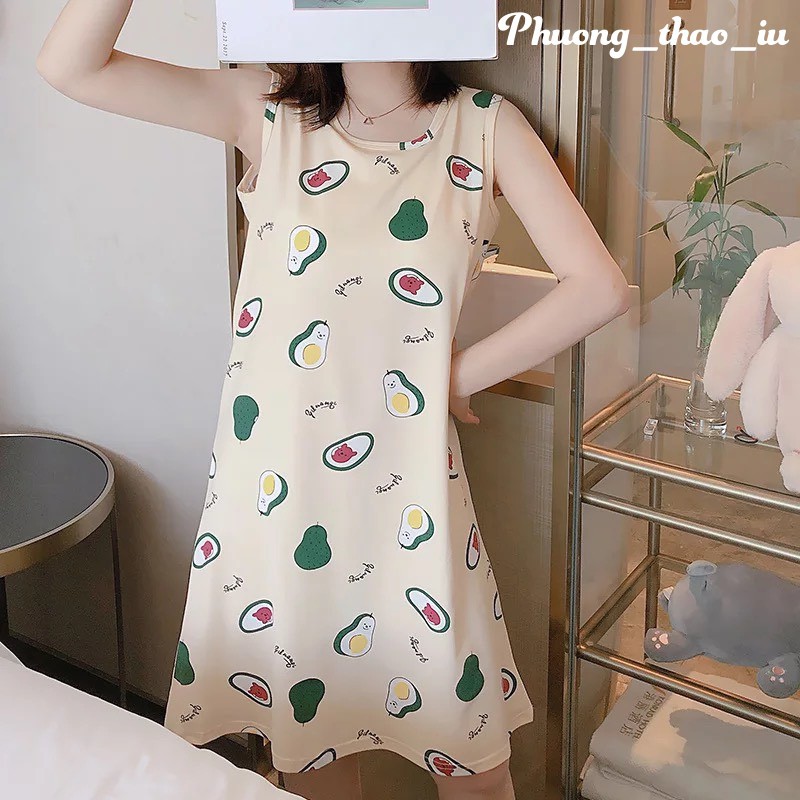 Váy ngủ dáng suông có đệm ngực váy mặc ở nhà mùa hè dễ thương cất thun Cotton mềm mại | BigBuy360 - bigbuy360.vn