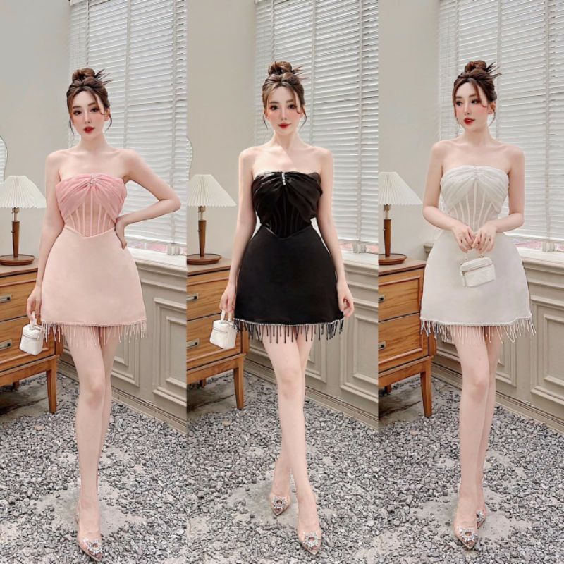 Đầm nhũ ánh kim cúp ngực kết tua rua và đính đá, phù hợp đi tiệc, chơi, sự kiện, cưới hỏi, dating, hẹn hò -NUT's Wedding