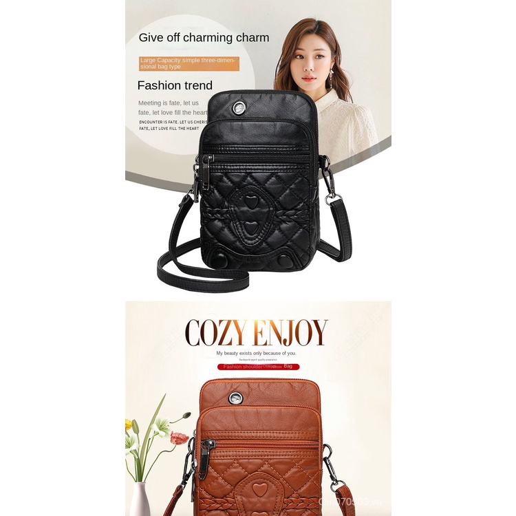 Túi đeo chéo đựng điện thoại nhiều ngăn bằng da thời trang cho nữ