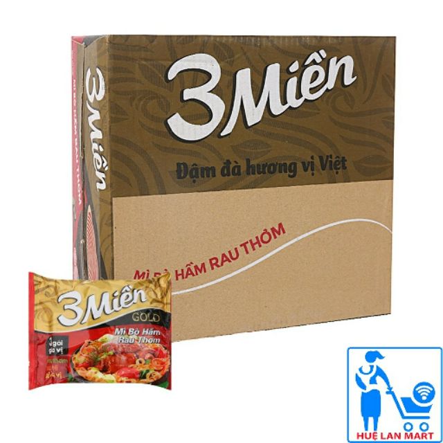 Mỳ tôm 3 Miền Bò Hầm Rau Thơm Thùng 30 Gói * 75g