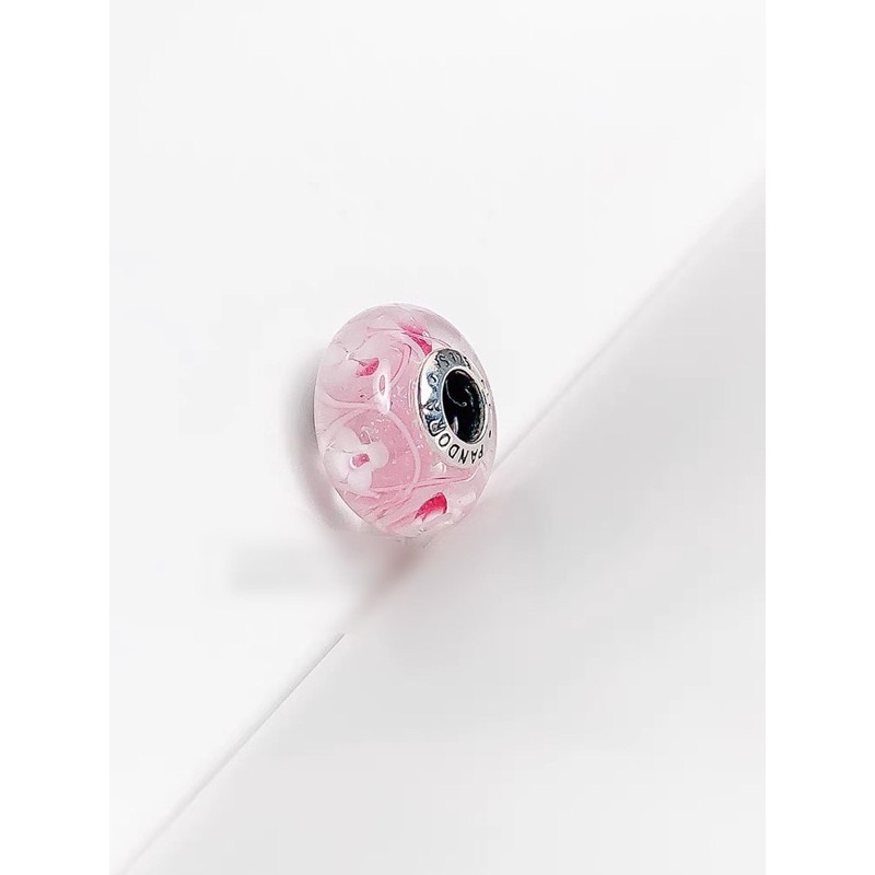 charm pan thuỷ tinh hoa đào hồng bạc s925 cao cấp