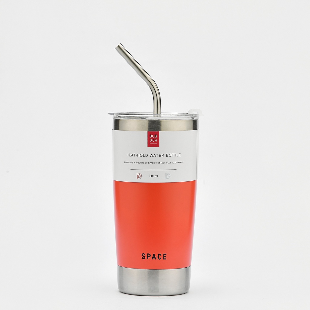 Ly Giữ Nhiệt Space Q11  Hàng Chính Hãng, Dung Tích 600ml, Giữ Nhiệt 15 - 20h, Inox 304, Nắp Chống Tràn, Tặng Kèm Ống Hút