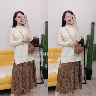Set Áo len Chan váy da beo (ảnh thật)