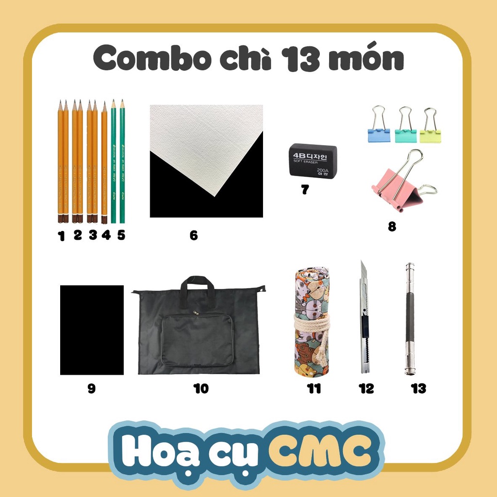 Combo họa cụ Chì - học vẽ chân dung, đầu tượng - luyện thi khối V