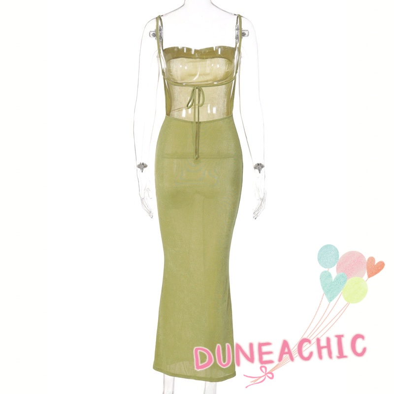 DUNEA Đầm hai dây màu trơn thiết kế hở lưng quyến rũ dành cho nữ