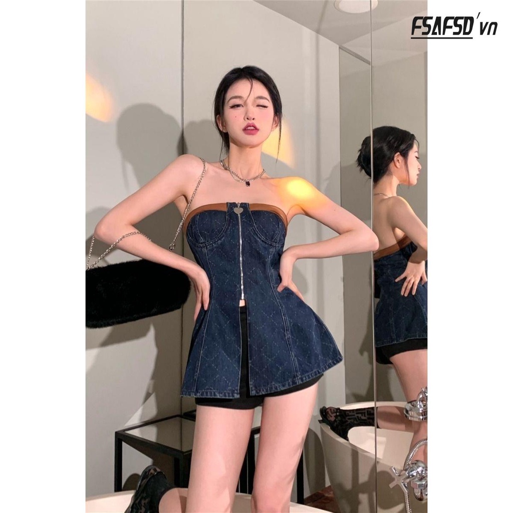 Đầm Denim Dáng Chữ a Không Tay Xẻ Tà Thời Trang Mùa Hè Cho Nữ