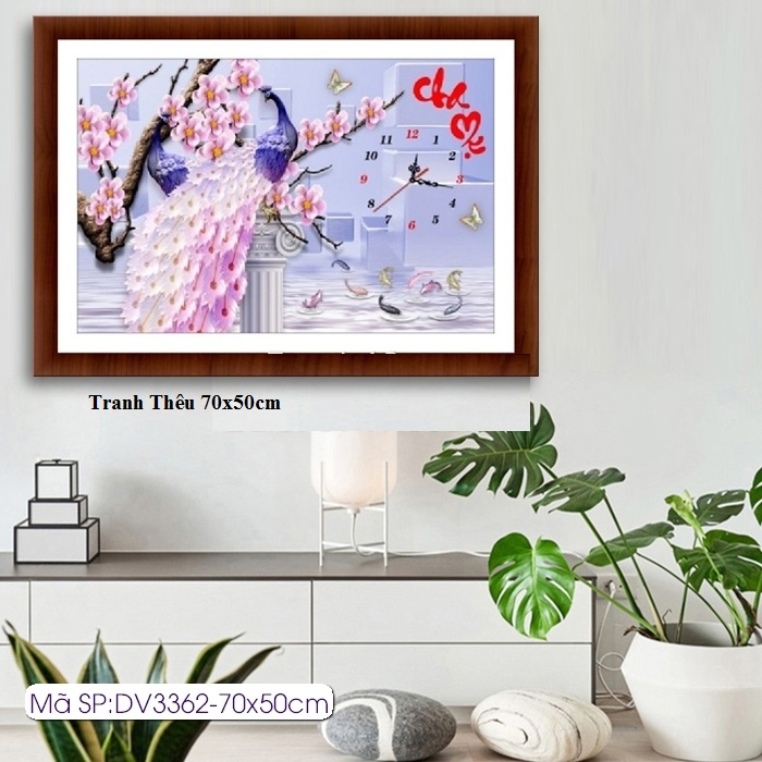 Tranh đinh đá đồng hồ cha mẹ KT:70x50cm,tranh gắn đá chưa gắn.