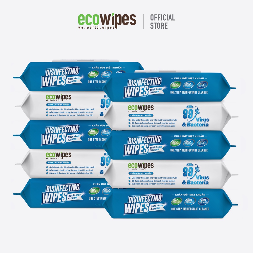 Combo 10 gói KHĂN ƯỚT DIỆT KHUẨN EcoWipes (60 tờ/ gói)