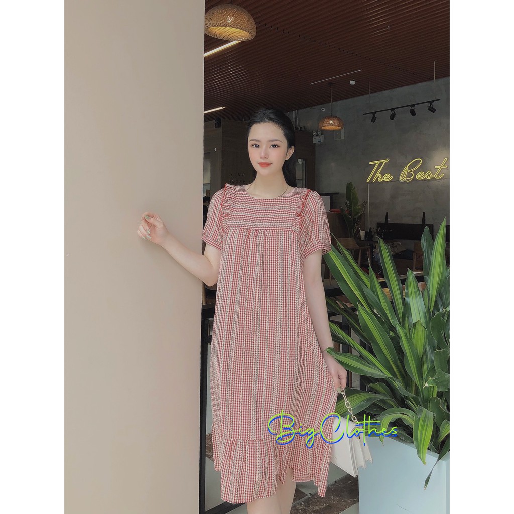 Váy đầm bigsize BigClothes thiết kế kẻ caro đỏ dáng đuôi cá BC013