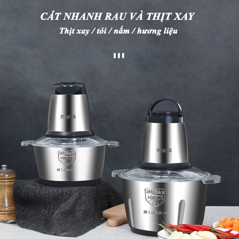 Máy Xay Thịt Cối Inox 304 2L-300W Đa Năng Cao Cấp- 2 Lưỡi Kép- Máy Xay Thịt, Rau Củ Quả, Xay Tỏi Ớt