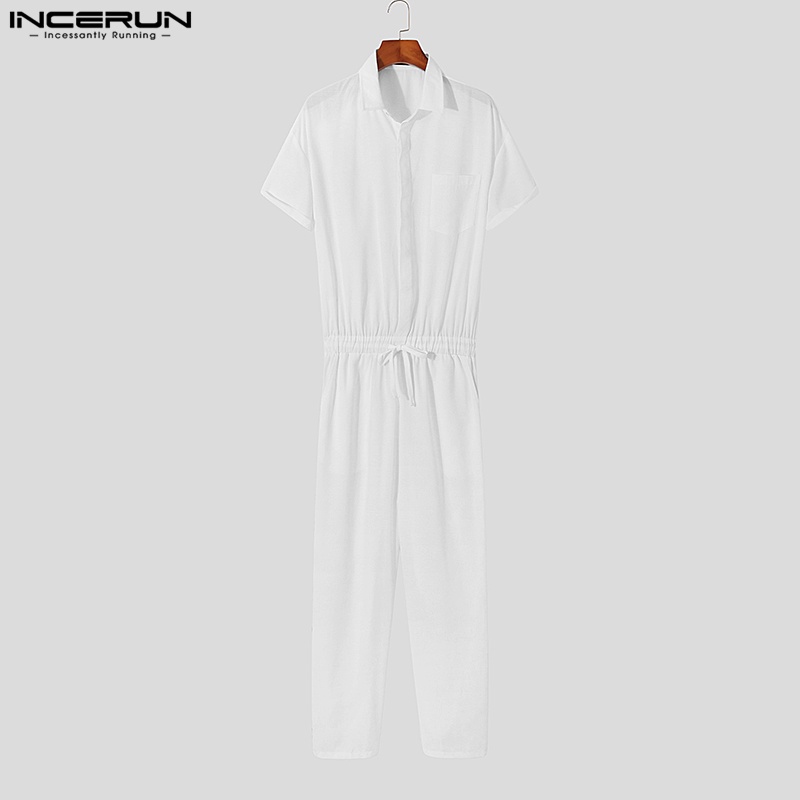 INCERUN Jumpsuit Ngắn Tay Phối Dây Rút Thời Trang Dành Cho Nam
