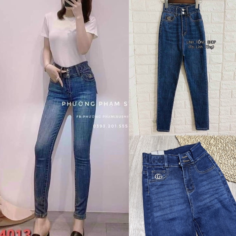 💜Quần jean BBR dập nổi cạp cao cá tính💜Elisa fashion