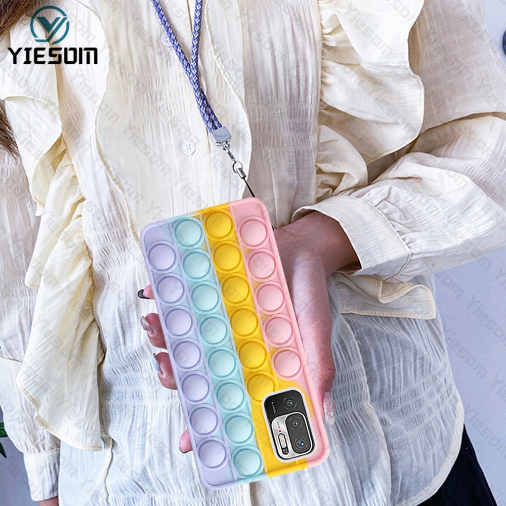 Ốp Điện Thoại Hình Cầu Vồng Kèm Dây Đeo Cho Redmi Note 10 10S 9S 9 Pro Redmi 10 9 9A 9C 9T Note 7 8 Pro K30 K40 Pro