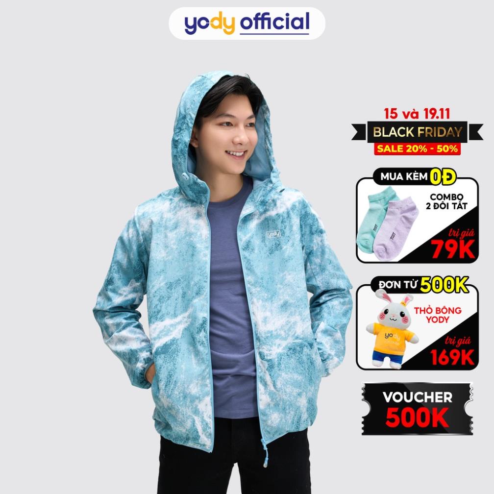 12.12 Áo gió nam YODY hai lớp in loang trượt nước chống nước cản bụi AKM4687