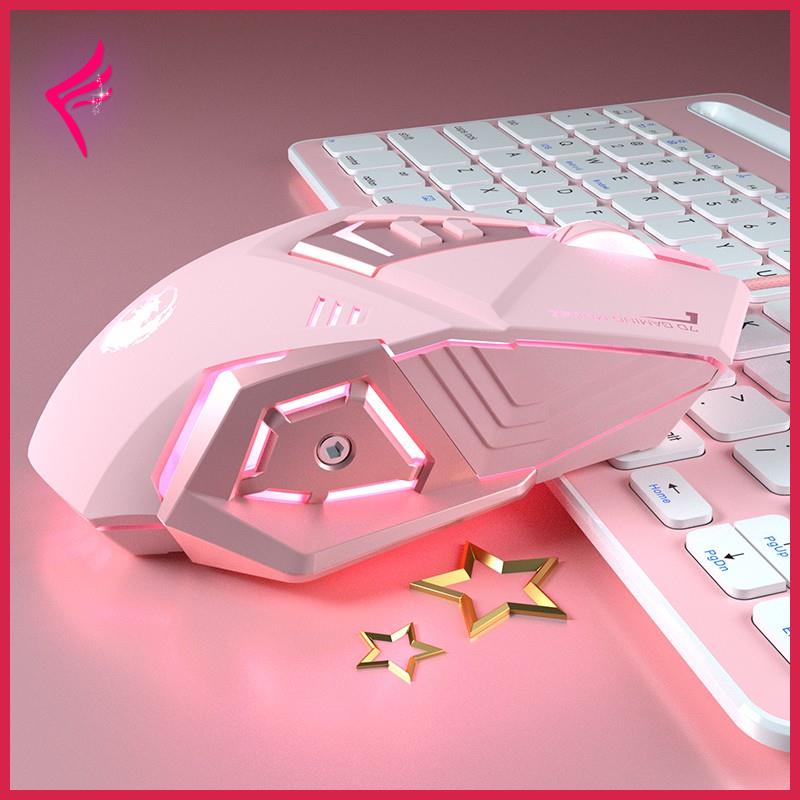Chuột máy tính cơ Gaming LED chống ồn dễ thương màu hồng Siêu Phẩm dành cho nữ chơi game thủ con chuột g