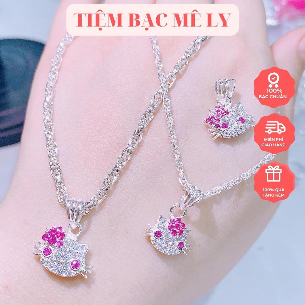 Bộ trang sức mèo kitty cho bé bao gồm nhẫn, dây chuyền, lắc tay, Bạc Ta, Tiệm bạc Mê Ly