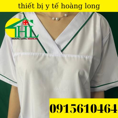 Bộ blouse cổ tim viền xanh lá cây nam nữ cộc tay - bộ scrubs kỹ thuật viên cho điều dưỡng, dược sỹ, y tá, bác sĩ