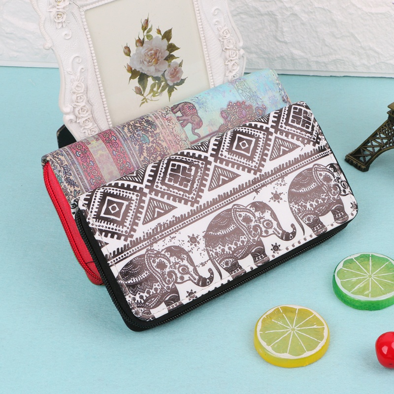 Ví Da Cầm Tay Dáng Dài Hoạ Tiết Chú Voi Đáng Yêu