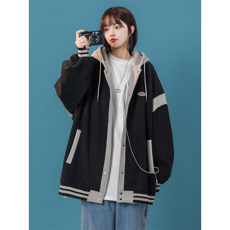 Áo Bomber Unisex - Áo khoác nỉ Hoodie mũ trùm đầu 2 lớp cúc bấm nam nữ Vintage | BigBuy360 - bigbuy360.vn