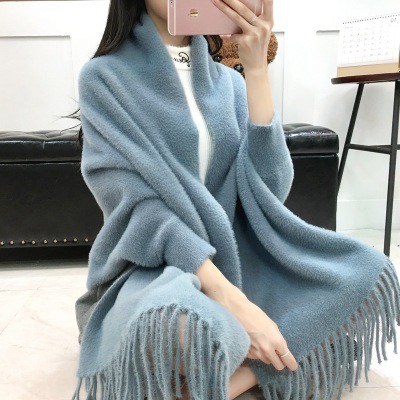 Áo len nữ đẹp, Áo choàng len giả khăn lông xù mềm mượt