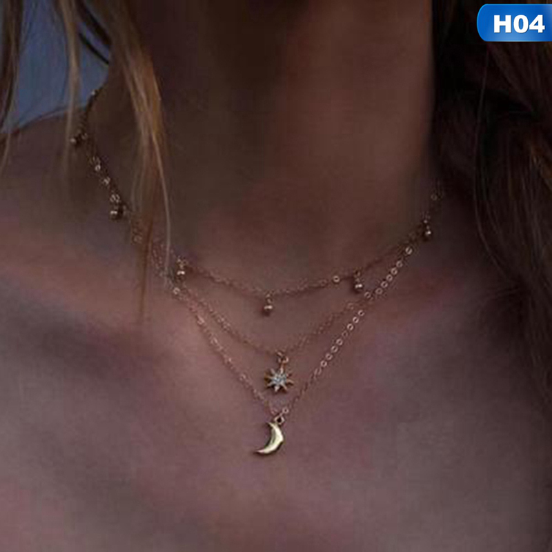 ❤Skute Shinning Choker Multi Layer Beads Necklaces Stars Pendant Tassel Zircons Jewellery Party Necklace for Women