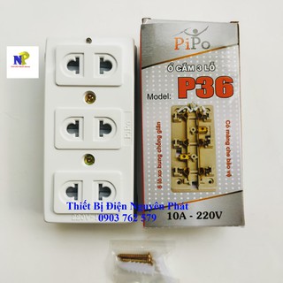Ổ cắm 3 lỗ PIPO P36 có màng che bảo vệ CS2200w