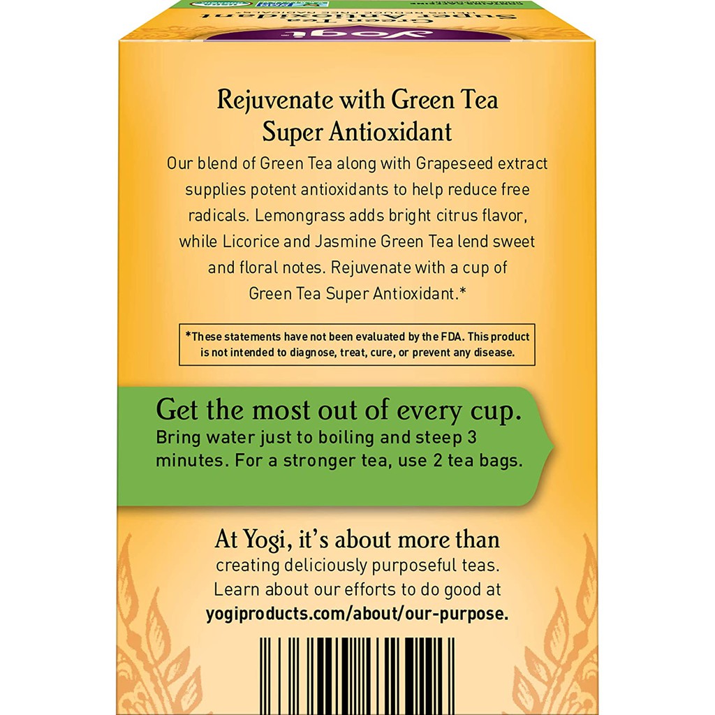 [Yogi] Trà Hữu Cơ Giúp Trẻ Hóa, Giảm Các Gốc Tự Do - Yogi Tea Green Tea Super Antioxidant