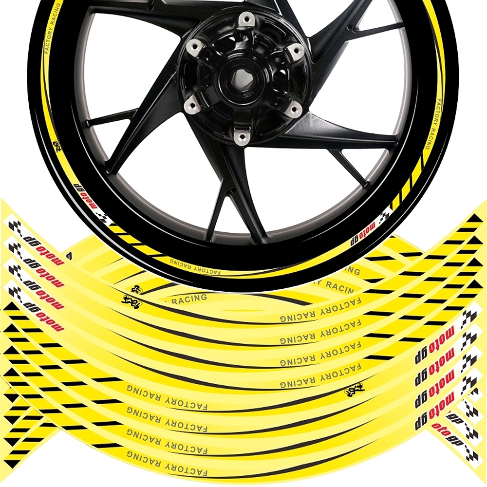 Set 16 miếng decal phản quang họa tiết MOTOGB Factory Racing trang trí vành bánh xe máy 17/18 Inch