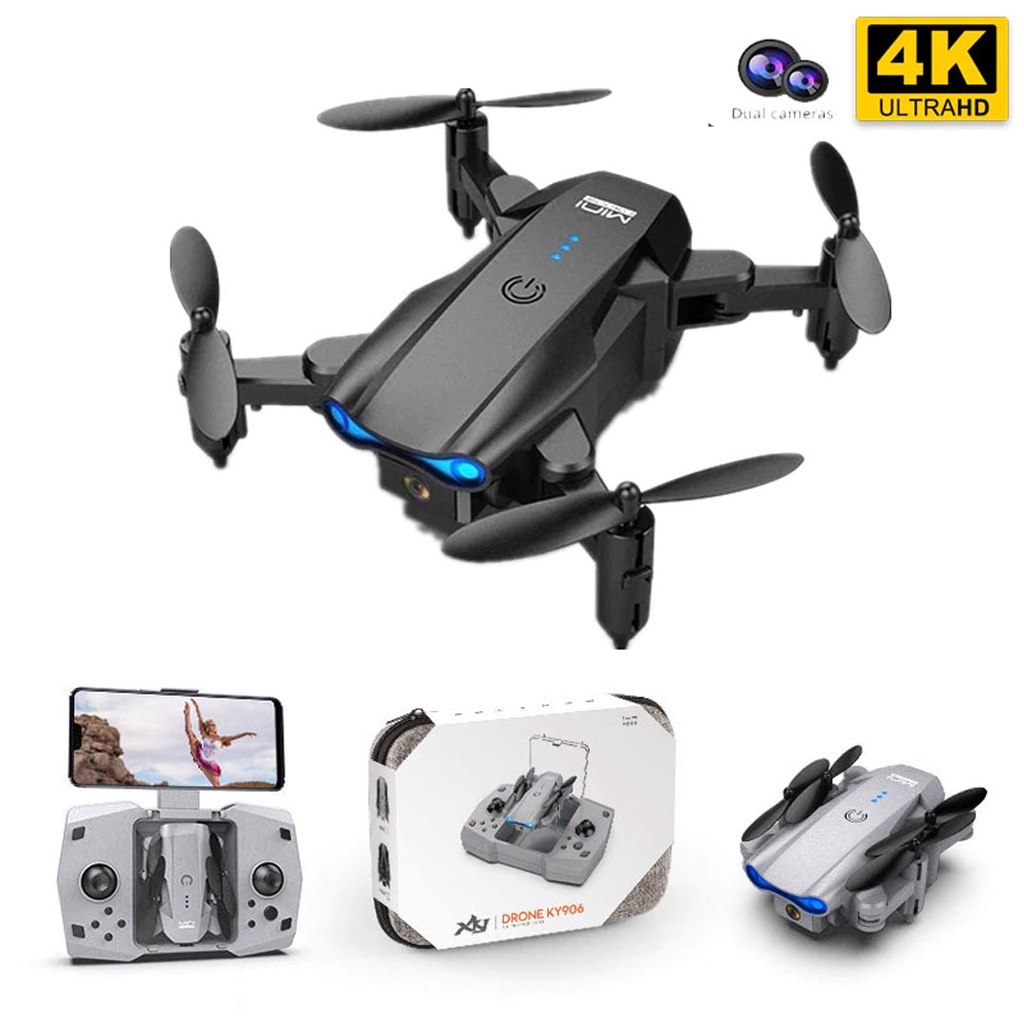 Máy bay flycam mini 4K, drone camera điều khiển từ xa 4 cánh chính hãng KY 906 siêu chất Mavic GPS