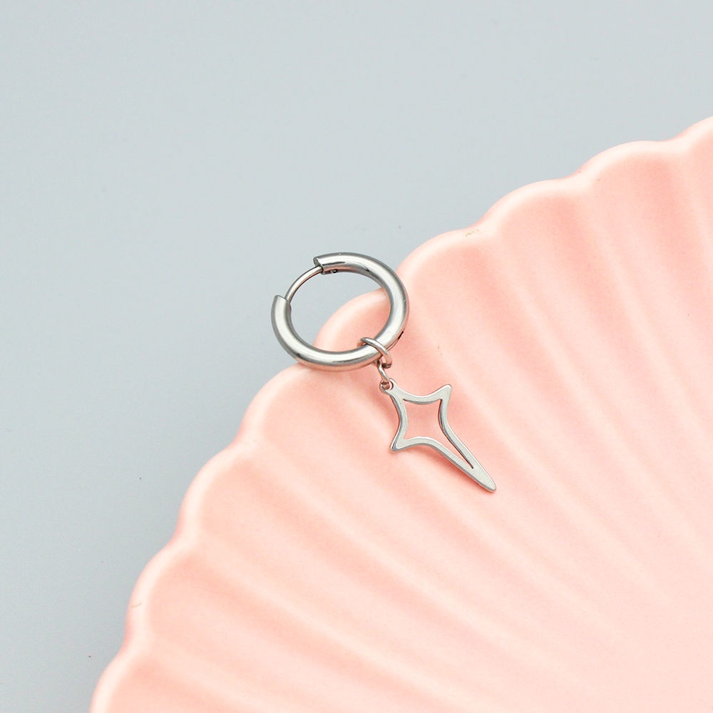 Khuyên Tai Tròn Hình Ngôi Sao Chữ Thập Unisex Gre Earing Màu Bạc Đẹp Cá Tính Chất - Khuyên Tai Thời Trang Merin Titan