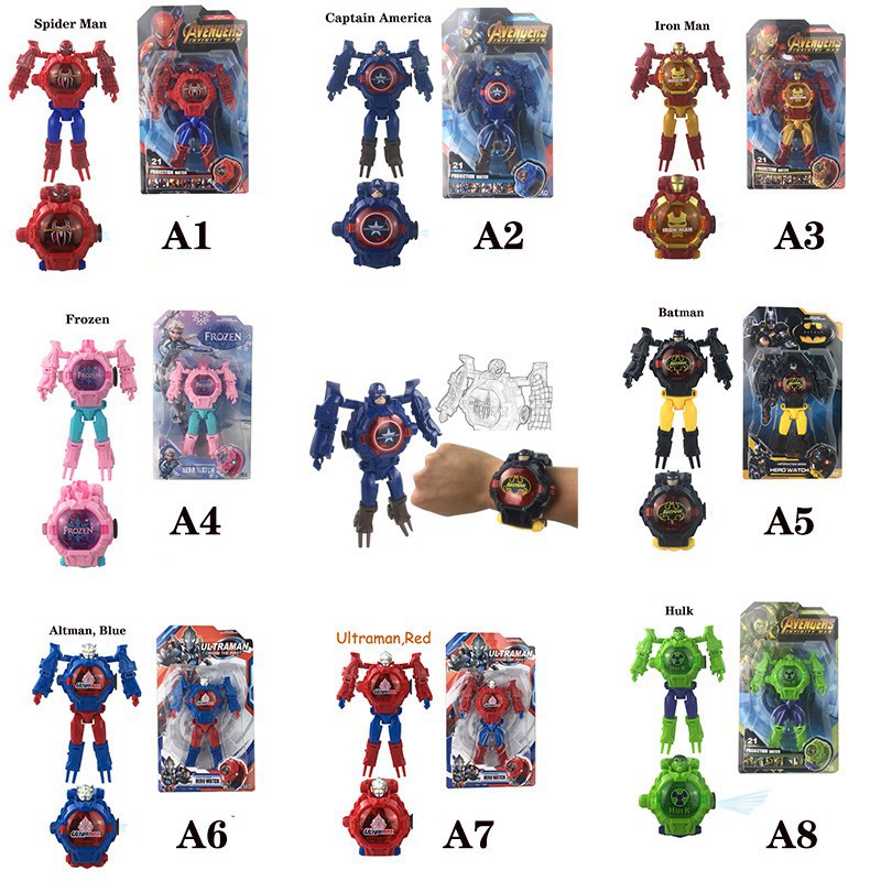 Đồng Hồ Robot Biến Hình Siêu Anh Hùng Avengers - có đèn chiếu hình nhân vật