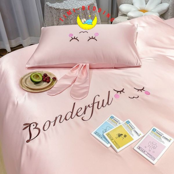 Bộ chăn ga gối lụa tai thỏ mát mẻ, cao cấp chất liệu phi lụa thoáng mát– Timibedding