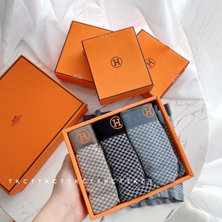 Hộp 3 Quần Sịp Nam Boxer, Quần Lót Nam Cotton Co Giãn 4 Chiều Chữ H Màu Cam