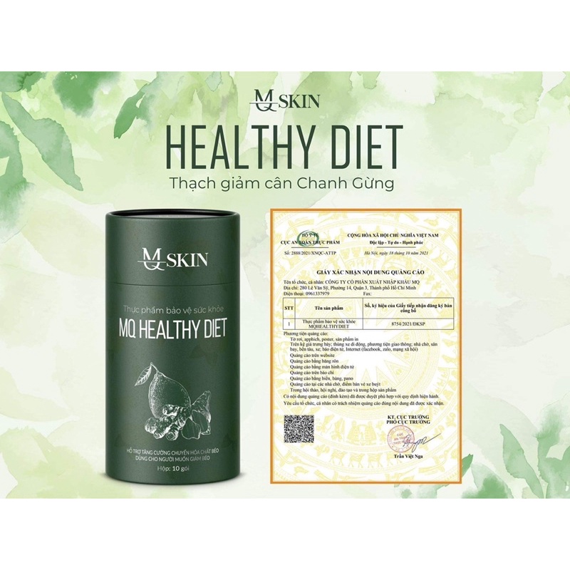 Thạch Giảm Cân MQSKIN CHANH GỪNG MQ HEALTHY DIET Tặng Viên Detox Diet Chew Loại Bỏ Mỡ Thừa Hộp 10 gói