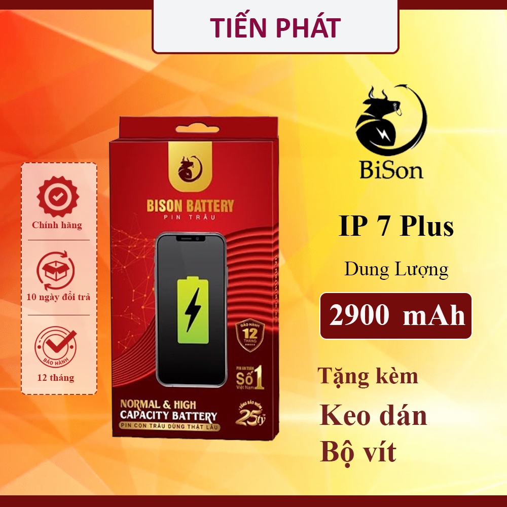 Pin bison 7 Plus Dung Lượng 2900 mAh Bảo Hành 12 Tháng - tặng vít + keo dán - Chính Hãng