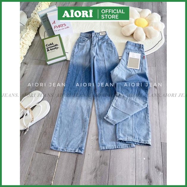 Quần Jean Ống Rộng AIORI Cạp Cao Màu Ombre Xẻ Thân Thời Trang Cao Cấp_Mã A020