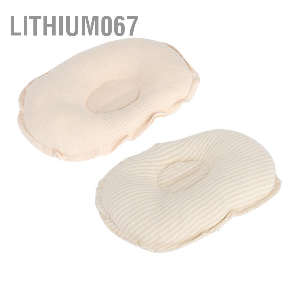 Lithium067 Gối tựa đầu cho bé sơ sinh Bông hình bầu dục Sọc rãnh ngăn phẳng